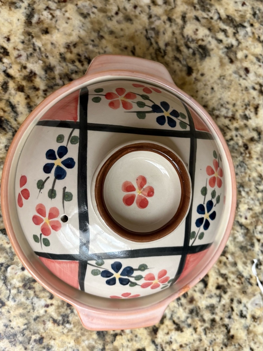 Hand-Painted Pink Floral Ceramic Serving Bowl